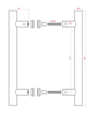 Nerezové madlo na dveře (296 mm / ø25 mm), na sklo 8-12 mm, broušená nerez K320 / AISI304 - slide 2