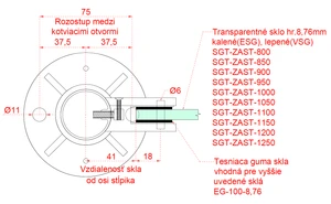 nerezový stĺp, vrchné kotvenie, výplň: sklo, pravý, vrch pevný (ø 42.4x2mm), brúsená nerez K320 /AISI316 - slide 4