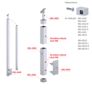 Nerezový sloup, boční kotvení, 5 řadový M6, vnitřní, vrch nastavitelný - slide 1