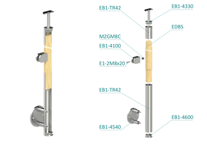 drevený stĺp, bočné kotvenie, výplň: sklo, ľavý, vrch pevný (ø 42mm), materiál: buk, brúsený povrch s náterom BORI (bezfarebný) - slide 1