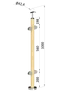 Dřevěný sloup, vrchní kotvení, výplň: sklo, průchozí, vrch pevný (ø42 mm), materiál: buk, boušený povrch s nátěrom BORI (bezbarvý)