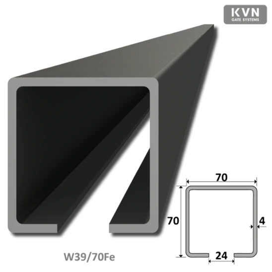 C profil 70x70x4mm L=7000mm čierný Fe pre samonosný systém posuvnej brány