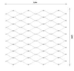 Nerezová lanková síť, 1,0m x 5m (šxd), oko 60x104 mm, tloušťka lanka 2mm, AISI316