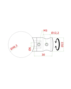 Držák tyče ø 12 mm na trubku ø 48,3 mm (30x22 mm), broušená nerez K320 / AISI304 - slide 1