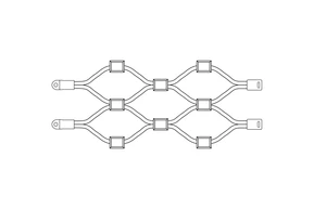 Vzorka nerezovej lankovej siete, 0,8m x 1m (šxd), oko 50x50 mm,hrúbka lanka 2mm,AISI316 s koncovkami EB2-LS2 (hore a dolú),EB2-UL02 (vľavo) a EB2-LPU02 (vpravo) - slide 0