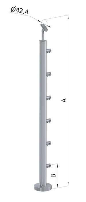 nerezový stĺp, vrchné kotvenie, 6 radový,priechodný, vrch nastaviteľný (ø 42.4x2mm), brúsená nerez K320 /AISI304 - slide 0