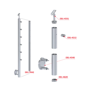 Nerezový sloup, boční kotvení, 6 řadový průchodný, venkovní, vrch nastavitelný (ø 42,4x2 mm), broušená nerez K320 / AISI304 - slide 2