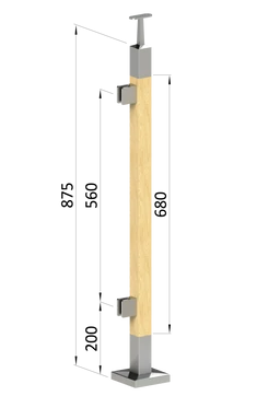 Dřevěný sloup, vrchní kotvení, výplň: sklo, levý, vrch pevný (40x40 mm), materiál: buk, broušený povrch s nátěrem BORI (bezbarvý)