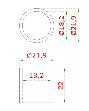 DOPRODEJ! Přechodka pro vymezení vzdálenosti mezi sloupkem plochy a kotevní deskou, ø 22x1,9mm / D:22mm, bez vnitřního šroubu, broušená nerezová ocel K320 / AISI304 - slide 1