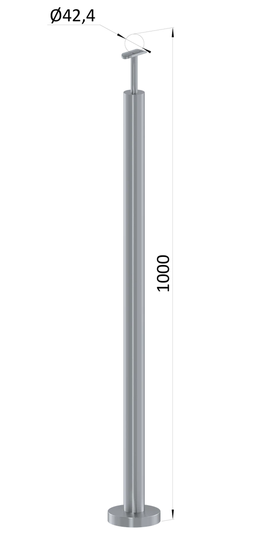 nerezový stĺp, vrchné kotvenie, bez výplne, vrch pevný (ø 42.4x2mm), leštená nerez /AISI304