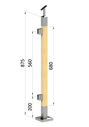 dřevěný sloup, vrchní kotvení, výplň: sklo, levý, vrch nastavitelný (40x40mm), materiál: buk, broušený povrch bez nátěru - slide 0