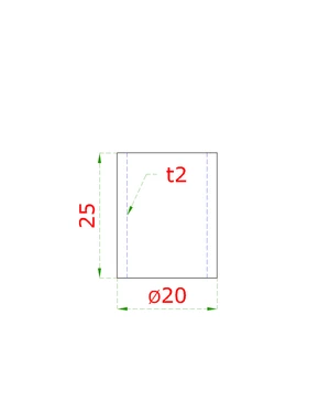 Přechod na vymezení vzdálenosti mezi sloupem (plochý) a kotevní deskou, ø 20x2,0 mm /L:25 mm, bez vnitřního šroubu, broušená nerez K320 / AISI304, bal: 1ks - slide 1