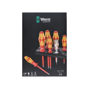 Sada profi elektrikárskych skrutkovačov, výrobca WERA, 0,4x2,5x80mm, 0,6x3,5x100mm, 0,8x4x100mm, 1x5,5x125mm, PH1x80mm, PH2x100mm, tester 0.5x3x70mm - slide 0