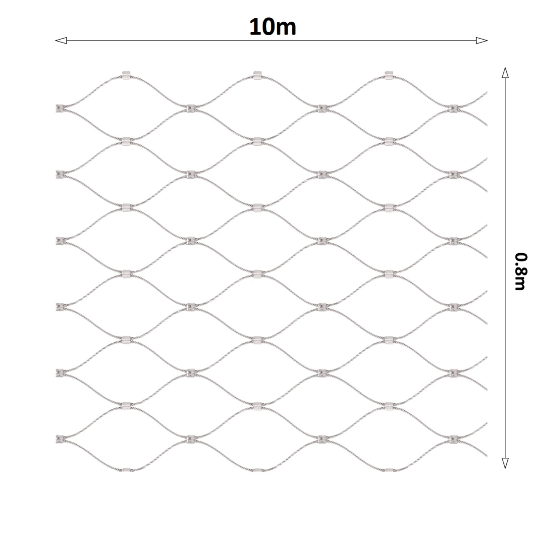 Nerezová lanková sieť, 0,8m x 10m (šxd), oko 60x104 mm, hrúbka lanka 2mm, AISI316 (V nerozloženom stave má sieť 11,92m)