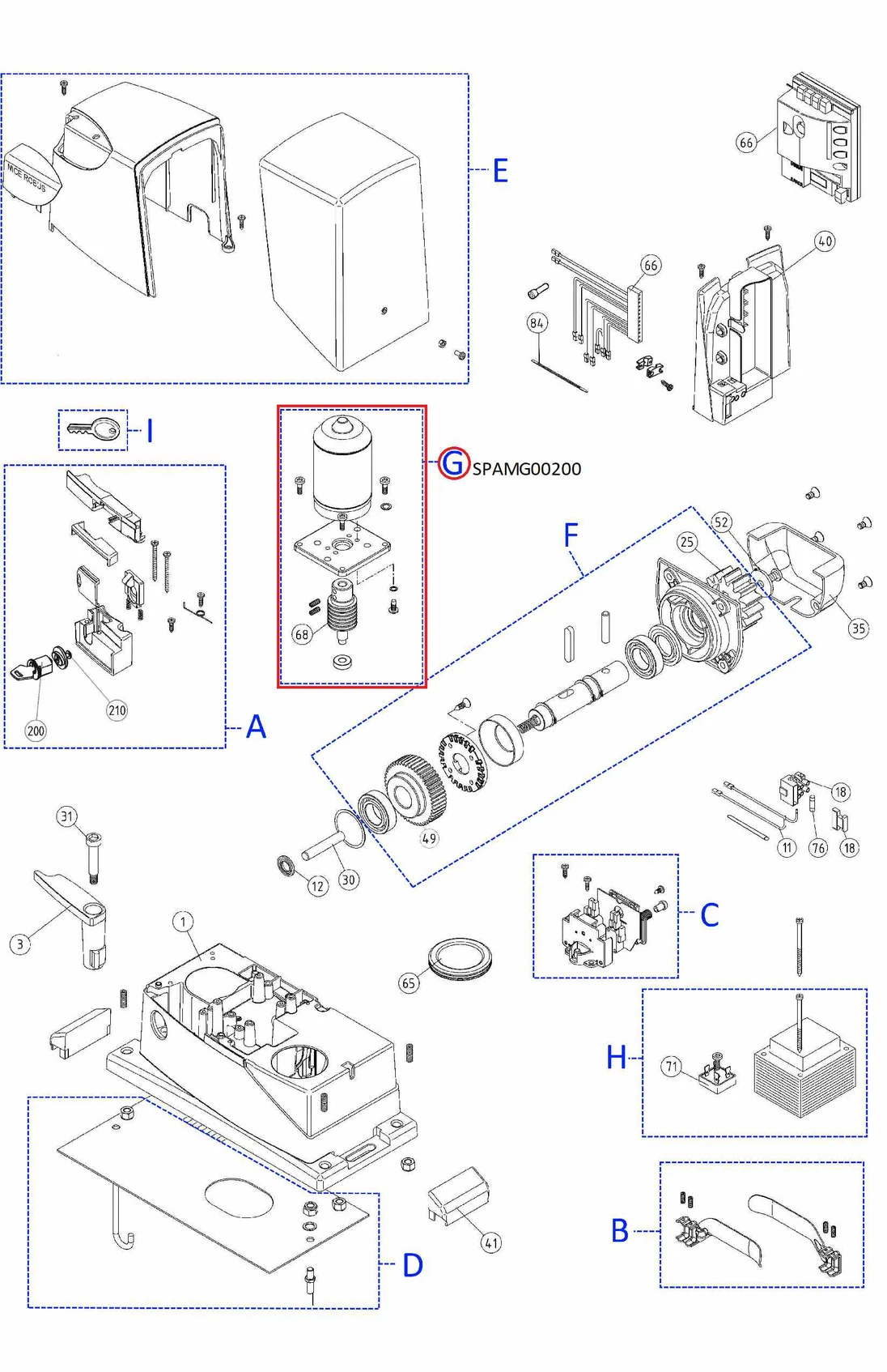 SPAMG00200 kit motoru pro RB350 / 400 s držákem a šnekovým kolem