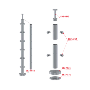 nerezový sloup, vrchní kotvení, 6 řadový rohový: 90°, vrch pevný (ø 42.4x2mm), broušená nerez K320 /AISI316 - slide 2