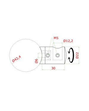 Držák tyče ø 12 mm (koncový-levý) na trubku ø 42,4 mm (30x22 mm), broušená nerez K320 / AISI304 - slide 1