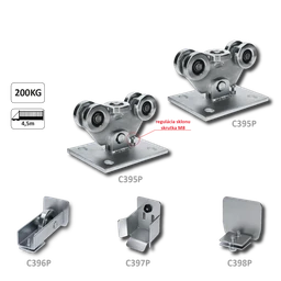 Set PICCOLO KLASIK bez profilu pre samonosný systém 69x69mm (2x vozík C395 Piccolo KLASIK, 1x nábehové koliesko C396P, 1x doraz C397P, 1x krytka C398P)