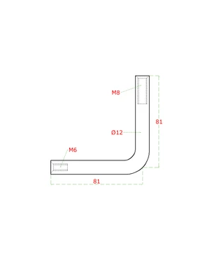 uholník (90°, vnútorný závit M6 a M8, ø 12mm L:81x81mm), brúsená nerez K320 /AISI304 - slide 1