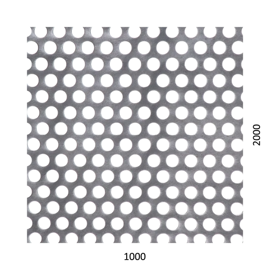 Děrovaný plech kruhový přesazený Zn, otvor: ø 10 mm, rozteč: 15 mm, (1000x2000x1 mm)