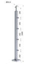 Nerezový sloup, vrchní kotvení, 4 řadový průchodný, vrch nastavitelný, (40x40 mm), broušená nerez K320 / AISI304