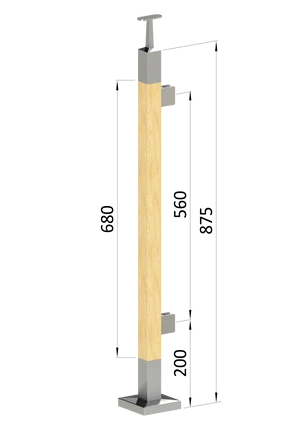 Dřevěný sloup, vrchní kotvení, výplň: sklo, pravý, vrch pevný (40x40 mm), materiál: buk, broušený povrch bez nátěru - slide 0