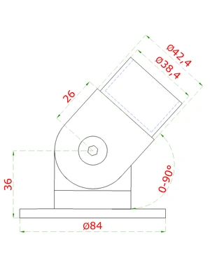 Spojka nastavitelná s kloubem na trubku ø 42,4 mm, s uchycením na stěnu, nerez broušená K320 / AISI304 - slide 1