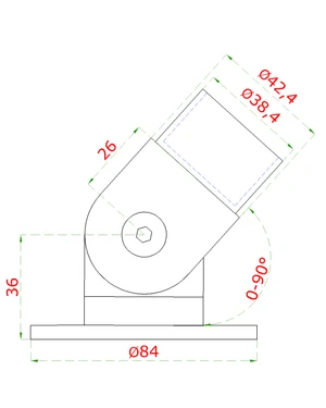 spojka nastaviteľná s kĺbom na trubku ø 42.4mm , s uchytením na stenu, brúsená nerez K320 /AISI304 - slide 1