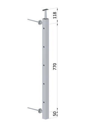 Nerezový sloup na francouzský balkón, boční kotvení, 5 dírový, levý, vrch pevný, (40x40x2.0 mm), broušená nerez K320 /AISI304 - slide 1