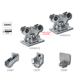 set PICCOLO KLASIK bez profilu pre samonosný systém 69x69mm (2x vozík W395P.F2, 1x nábehové koliesko C396P, 1x doraz C397P, 1x krytka C398P)