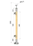 dřevěný sloup, vrchní kotvení, výplň: sklo, levý, vrch pevný (ø 42mm), materiál: buk, broušený povrch bez nátěru
