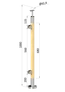 drevený stĺp, vrchné kotvenie, výplň: sklo, ľavý, vrch pevný (ø 42mm), materiál: buk, brúsený povrch bez náteru