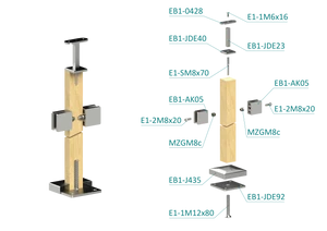 drevený stĺp, vrchné kotvenie, výplň: sklo, priechodný, vrch pevný (40x40mm), materiál: buk, brúsený povrch s náterom BORI (bezfarebný) - slide 1