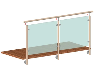 dřevěný sloup, boční kotvení, výplň: sklo, pravý, vrch pevný (ø 42mm), materiál: buk, broušený povrch bez nátěru - slide 1