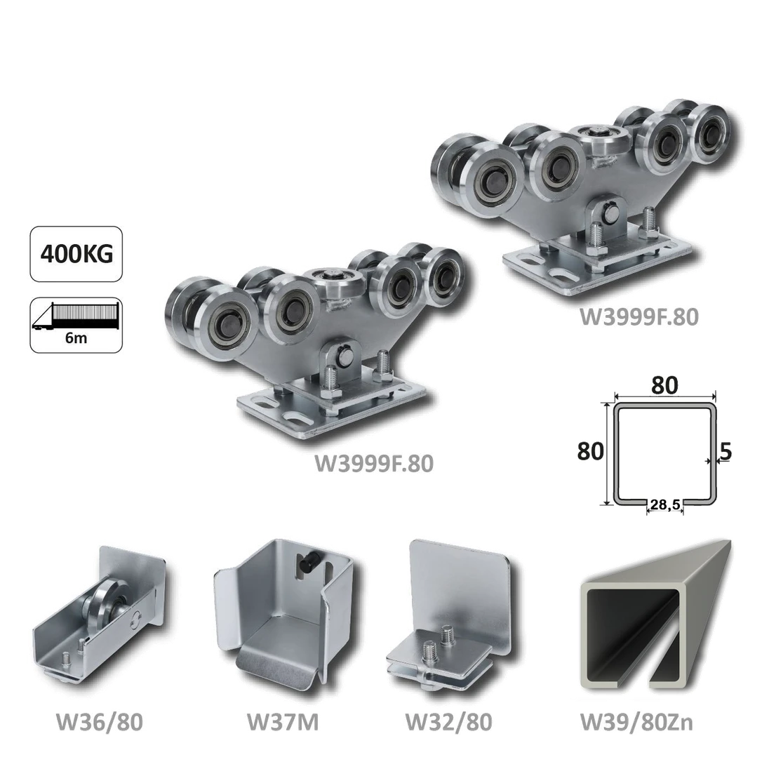 Samonos do 400 kg/6 m, profil 80 × 80 × 5 mm, Zn