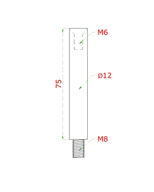 čap (vonkajší závit M8 - vnútorný závit M6, ø 12mm, L: 75mm), brúsená nerez K320 /AISI304 - slide 1
