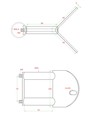 úchyt na vonkajšie rohové kotvenie stĺpu ø 42.4mm, (kotviaca platňa hrúbky 4mm, ø 100mm), brúsená nerez K320 /AISI304 - slide 2