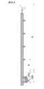 nerezový stĺp, bočné kotvenie, 4 radový priechodný, vnútorný, vrch nastaviteľný, (ø 42.4x2mm), brúsená nerez K320 /AISI304