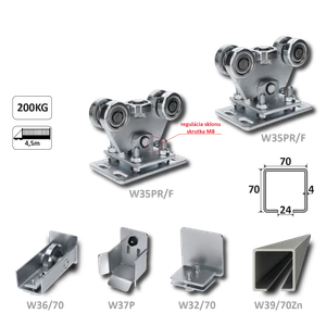 Samonosný systém 70x70x4 mm pro posuvné brány do 200 kg / 4,5 m otvor (W39/70Zn 6 m pozinkovaný profil, 1x W-SET70/F) - slide 1