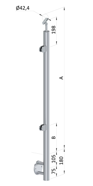 nerezový stĺp, bočné kotvenie, výplň: sklo, ľavý, vrch nastaviteľný (ø 42.4x2mm), brúsená nerez K320 /AISI316 - slide 0