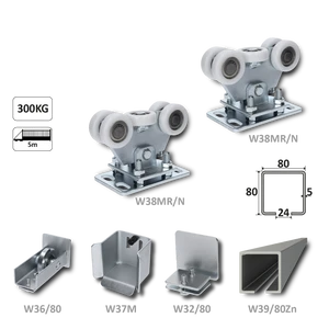 Samonosný systém 80x80x5 mm pro posuvné brány do 300 kg / 5 m průjezd (W39/80Zn 6 m pozinkovaný profil, 2x W35MR/N, 1x W36/80, 1x W37M, 1x W32/80) - slide 0