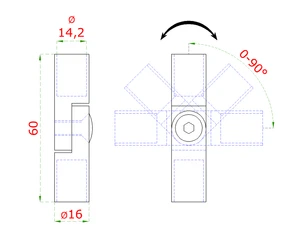 Spoj nastaviteľný ø 14mm (0-100°) s kĺbom, leštená nerez /AISI304 - slide 1