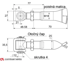 Combi Arialdo záves M18 na chemickú kotvu, otvárateľný 90°, nastaviteľný 1D s kontramaticou, čiastočne pozinkovaný - slide 1