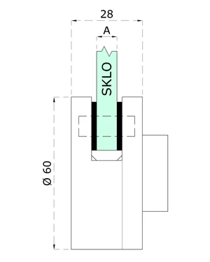 Svorka skla koncová plochá (60x28mm) pre sklo 8-12mm, brúsená nerez K320 /AISI304, balenie neobsahuje gumičky na sklo - slide 2