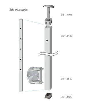 Nerezový sloup, boční kotvení, 5 děrový průchodný, vrch pevný (40x40 mm - slide 3