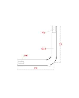 uholník (90°, 2 x vnútorný závit M6, ø 12mm L:75x75mm), brúsená nerez K320 /AISI304 - slide 1