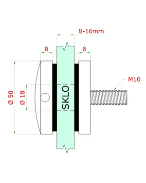 svorka bodová na sklo 8-16mm plochá (ø 50mm / M10), brúsená nerez K320 /AISI304, balenie obsahuje gumičky na sklo - slide 1