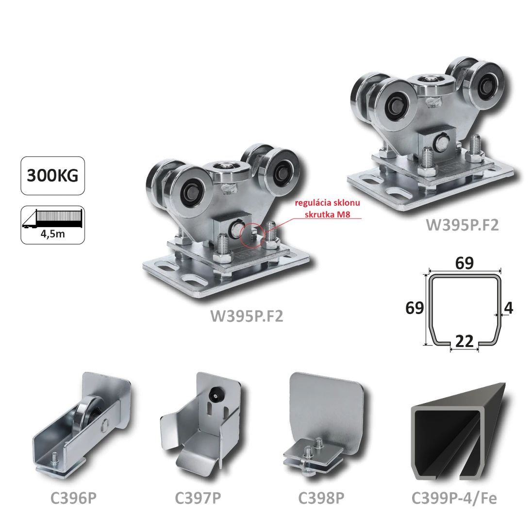 Samonos do 300 kg/4,5 m, profil 69 x 69 x 4 mm, Fe