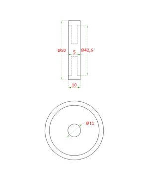 Přechod madla - prstenec, na dřevěné madlo ø 42,4mm, broušená nerez K320/AISI304 - slide 1