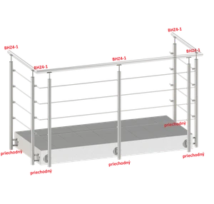 Nerezový sloup, boční kotvení, 4 řadový průchodný, vnitřní, vrch pevný (ø 42,4x2 mm), broušená nerez K320 / AISI304 - slide 1